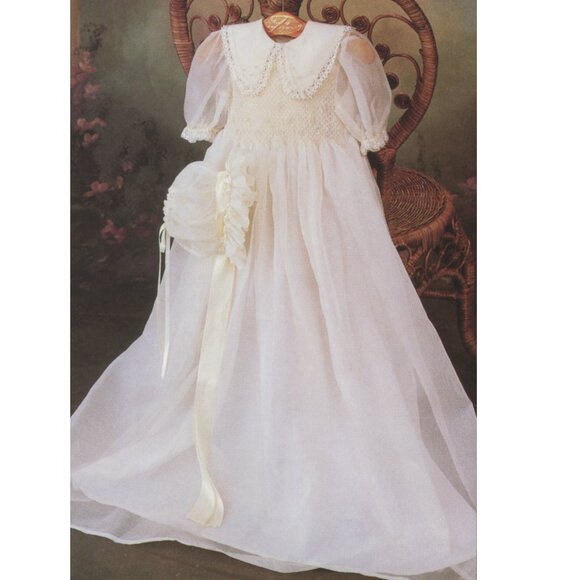 Strasburg Ivory Smocked Heirloom Gown Silk Organza Bonnet Special Occasion RARE - Picture 1 of 9